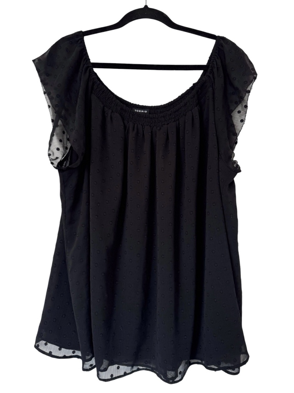 Torrid Black Swiss Dot Flutter Sleeve Blouse, Size 2X - NWT